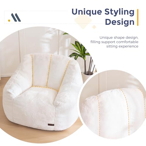 Pouf Fauteuil Fausse Fourrure Ultra Doux Crème MAXYOYO