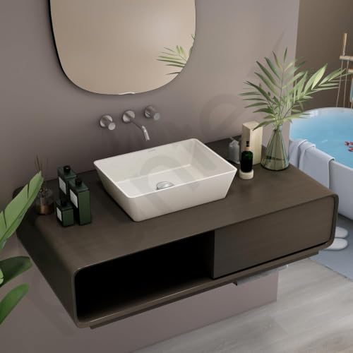 Image of Plantex Counter Top WashBasin for Bathroom /Granite Quartz Rectangle Tabletop Wash Basin /Vessel Sink Wash Basin Over Counter for Home /Restaurant (Grey Stone - 18 x 13 x 5 Inch)