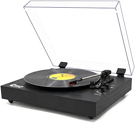 Vintage Turntable, Bluetooth Record Player, Built-in Dual Stereo Speakers, 3-Speed Belt-Drive Turntable, Record Player with Wireless Playback & Auto-Stop,Black Wood