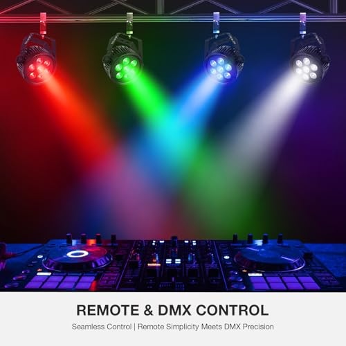 OPPSK LED Stage Par Light - 70W 7LED RGBWA - Remote & DMX Control - Sound Activated Master Slave Multi Modes - Uplighting for Events Mobile DJ Wedding Party Church Live Show Christmas Decor