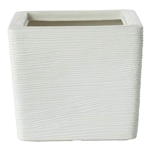 Alfresco Home Shabby 14" Square Resin Roto Molded Planter in Pearl White