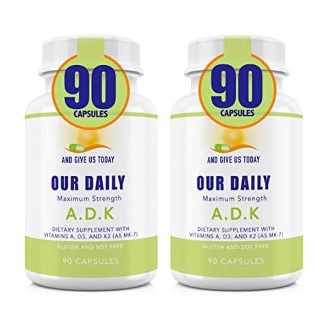 Our Daily Vites ADK Supplement - Vitamin A, D3 & K2 (as MK7) - Bone, Immune System Support - High Potency Vitamins with Non GMO Ingredients - Gluten Free, Soy Free Vegetable Capsules 180 CT Cover