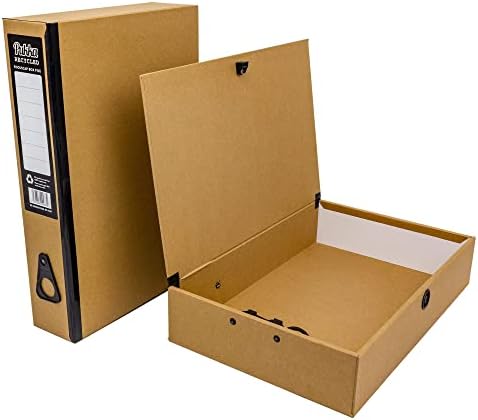 Pukka Pad, Recycled Card Paperboard Box Files for School and Office Document Organisation  Pack 8  with Thumb Pull and Spine Labels - Kraft