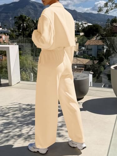 Fisoew Women's 2 Piece Outfits Casual Crop Blazer Jackets Loose Wide Leg Pants Fall Dressy Business Work Suit Sets3