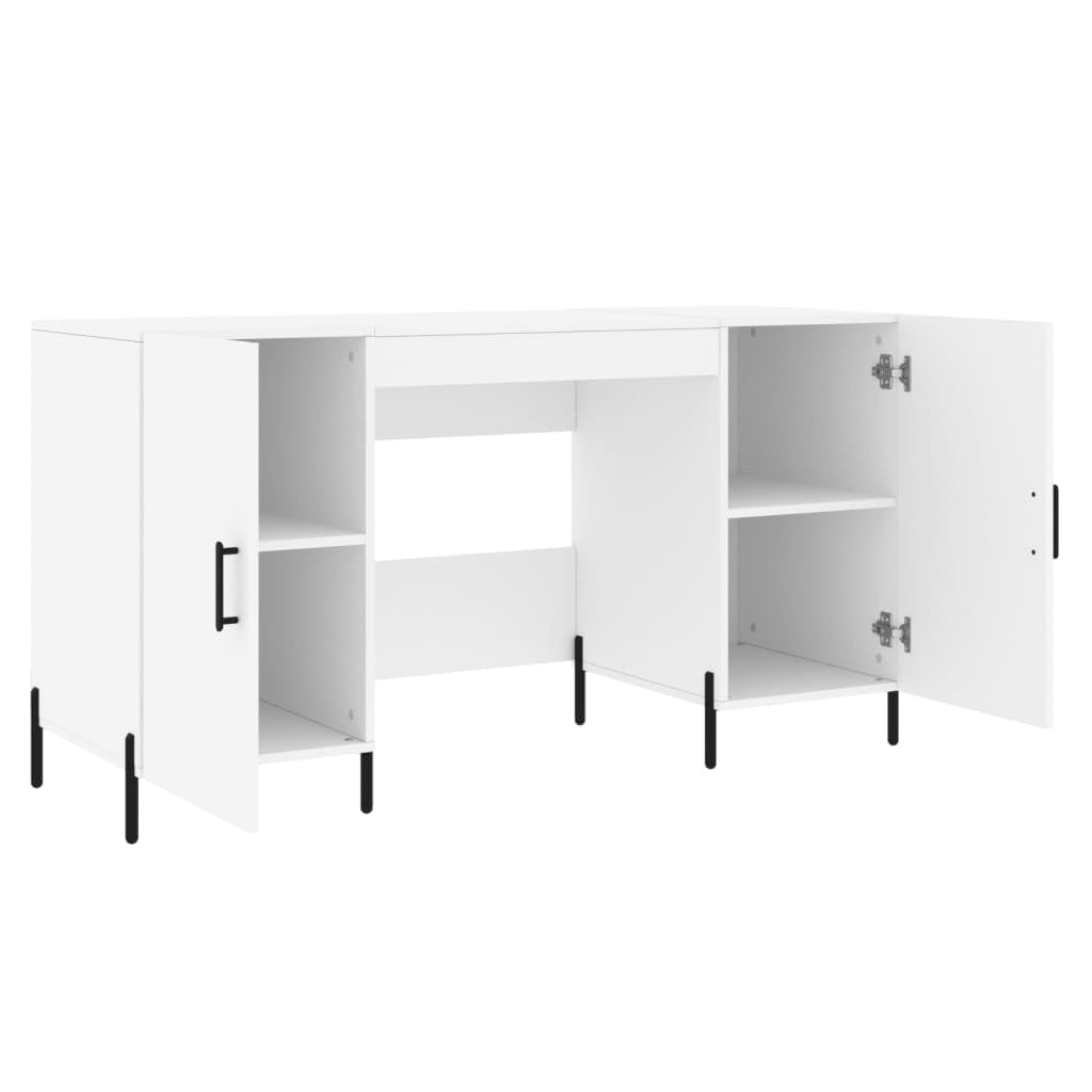 Escritorio 140x50x75 cm trabajado madera blanca con almacenamiento y