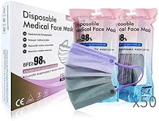 Medical Disposable Face Mask Type IIR, 50 Units, Purple Blue Gradient, CE Certified, BFE 98%, EN 14683:2019+AC:2019