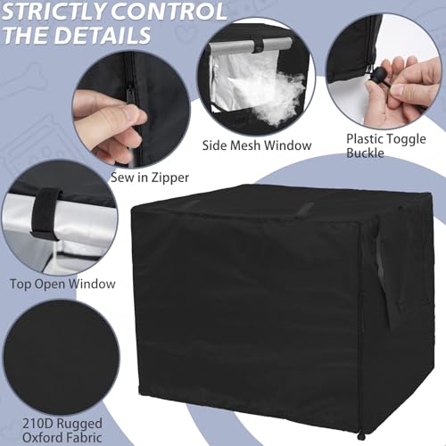 OUUTMEE Hundebox-Abdeckung, 210D Polyester, wasserdichte Hundekäfig-Abdeckung mit Tür und belüftetem Fenster 61LX48WX50H wasserdicht/Sonnenschutz/Lichtblockierend Schwarz