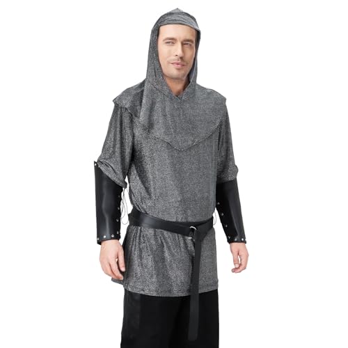 Túnica renacentista medieval cruzado capucha disfraz halloween brazaletes cinturón