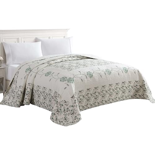 Beatrice Home Fashions Carnation Floral Embroidered Quilted Bedspread, Lightweight, All-Seasons,...