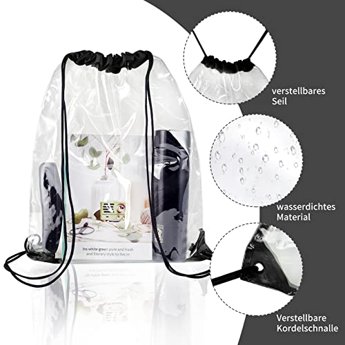 WDFCN Pack of 3 Transparent Drawstring Bags Transparent Gym Bag Backpack Transparent Sports Backpack with Drawstring for School Backpack Gym Travel Beach Swimming (34 x 45 cm) - Image 2