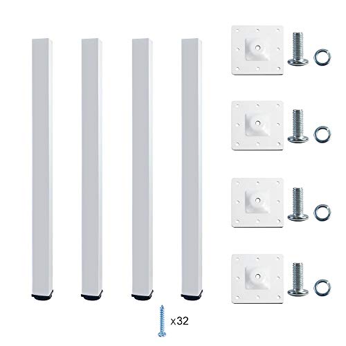 QLLY 28 inch Adjustable Metal Desk Legs, Square Office Table Furniture Leg, Set of 4 (White)