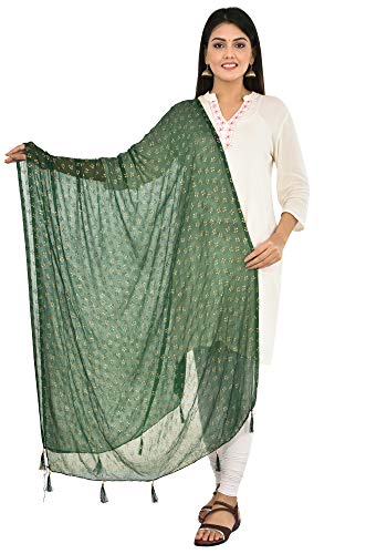 Image of YOUTHQUAKE Soft Chiffon Dupatta with Golden Foil Print & Tassels for Women & Girls