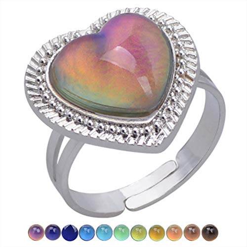 Amosfun 2 peças anel de humor anel de coração ajustável para meninas Dia dos Namorados joia (cor ale