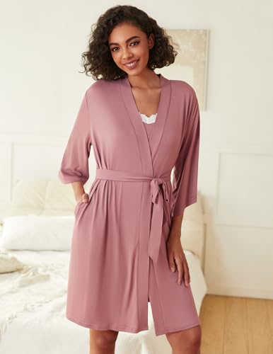 Image of Ekouaer Robes Womens Nightgown and Robe Set 2 Piece Sexy Lace Spaghetti Strap Lightweight Sleepwear with Pockets S-XXL