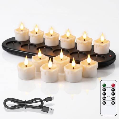 Image of GenSwin Wax Rechargeable Tea Lights Candles Votive Battery Operated Remote