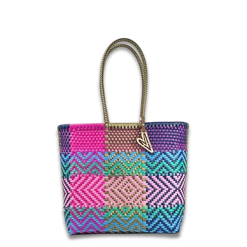 Image of MARIA VICTORIA Women's Handcrafted Plastic Tote Bag Medium Size, Waterproof, Stylish Design, Ideal for Spring, Summer Use, Versatile for Daily Activities, Travel, Gift-Ready, Coastal Medium