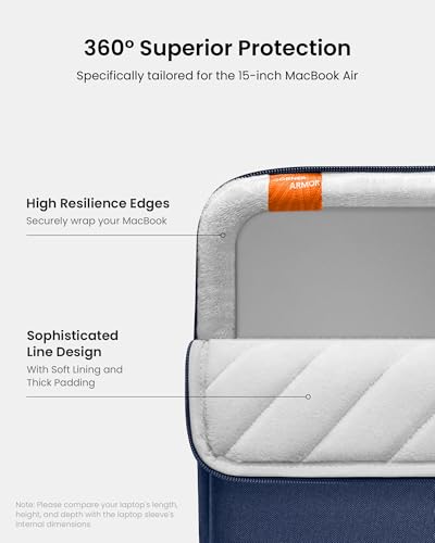 tomtoc 360° Protective Laptop Sleeve for 15-inch New MacBook Air M5/A3448 (2026), M4/A3241, M3/A3114, M2/A2941, Water-Resistant Laptop Case Fits 15-inch MacBook Pro A1990 A1707 & Surface Laptop AI PC - Thumbnail 4