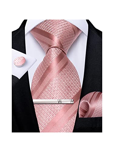 Image of DiBanGu Mens Striped Tie Silk Woven Necktie and Pocket Square Cufflinks Tie Clip Set Wedding Business Formal Gift Tie for Men