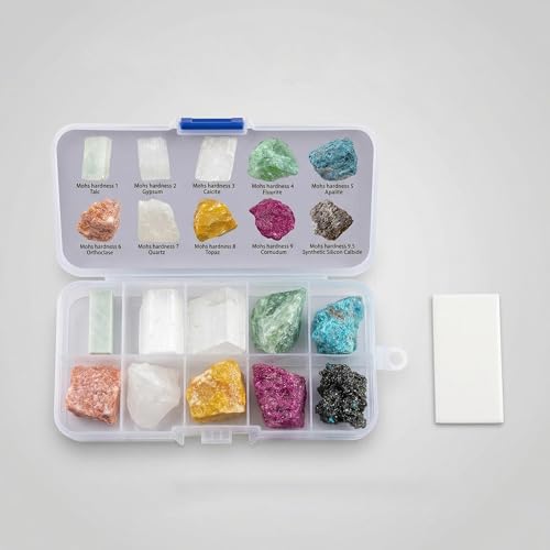 GeLaozee Mohs Hardness Test Kit with 10 Rocks & Porcelain Streak Plate - Complete Geology Mineral Testing Kit for Rock Identification