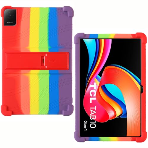 AKNICI Case for TCL Tab 10 Gen 4 Tablet 10 Inch, Soft Silicone Heavy Protective Cover with Adjustable Kickstand, Rainbow
