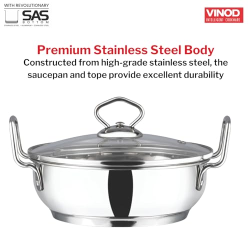 Vinod Cookware Induction Friendly Kadai With Lid Silver 1.5 Litres, Stainless Steel