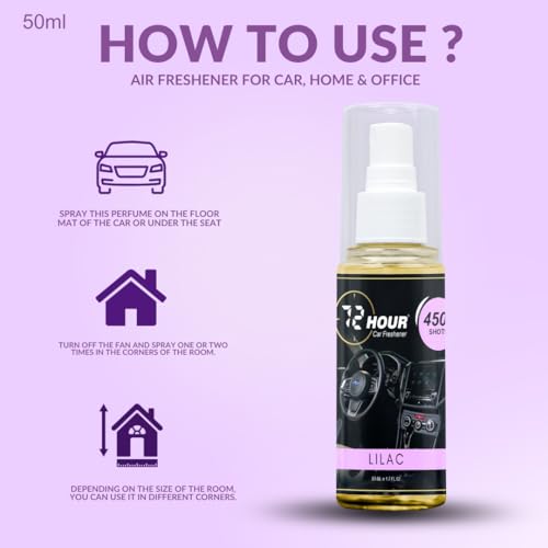 Image of 72hour Lilac Car Perfume 50ml - Long Lasting Premium Fragrance - Multipurpose Air Freshener for Car, Home & Office - Miski Fragrance