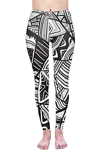 kukubird Printed Patterns Women's Yoga Leggings Gym Fitness Running Pilates Tights Skinny Pants Size 6-10 Stretchable-Monochrome Tribal