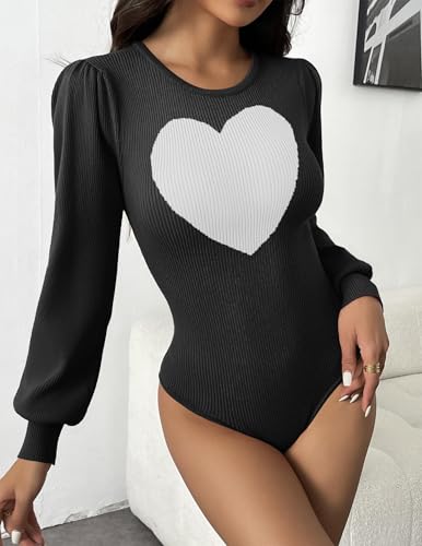 Image of Zeagoo Womens Sweaters Long Sleeve Bodysuits 2026 Fall Crewneck Puff Knit Pullover Tops