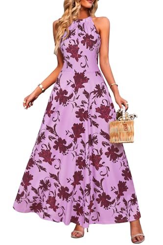 Image of STYLEWORD Women's Summer Floral Halter Maxi Dress Vacation Semi Formal 2026
