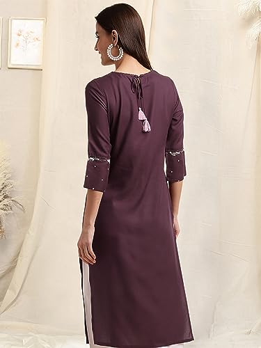 Image of MIRCHI FASHION Women's Straight Fit Rayon Sequins Embroidered and Polka Dots Printed Kurti Only