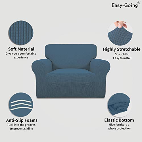 Image of Easy-Going Stretch Oversized Chair Sofa Slipcover 1-Piece Couch Sofa Cover Furniture Protector Soft with Elastic Bottom for Kids Spandex Jacquard Fabric Small Checks Bluestone