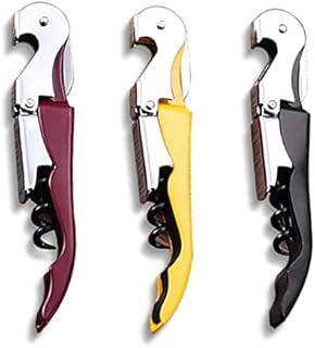QINGHEC Corkscrew Bottle Opener , Carbon Steel 3 in 1 Beer and Wine Bottle Opener, Waiters Corkscrew and Foil Cutters for Sommeliers, Waiters and Bartenders-Set of 3- (Black,Red,Yellow)