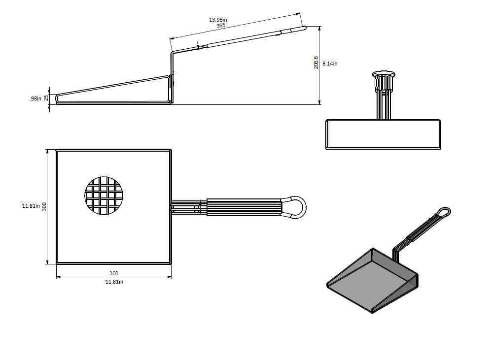 Quality Industries Stainless Steel Fry Shovel with 355mm Handle, 300x300mm (12