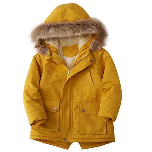 Happy Cherry Kids Winter Coats with Fur Hooded Light Puffer Coat Warm Fleece Jacket for Baby Boys Girls Toddler