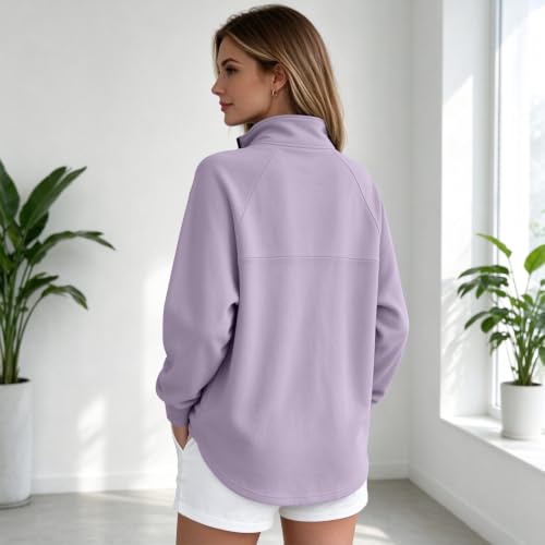 Quarter Zip Pullover Women Oversized Raglan Fleece Mock Neck Sweatshirt - image 4