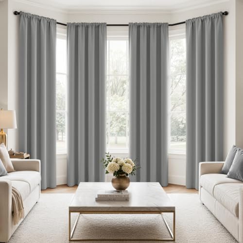Image of MIULEE Light Grey Room Darkening Bedroom Curtains 84 Inch Length 4 Panels | Solid Light Blocking Drapes, Room Thermal Insulation, Privacy Window Treatment Curtains,Top and Bottom Rod Pocket