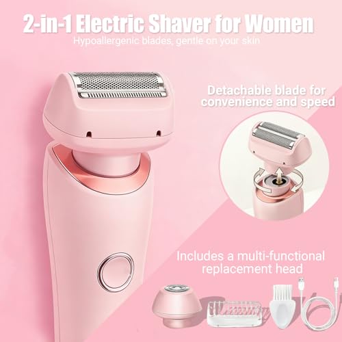 Image of Livora Electric Shaver for Women, SilkGlide Cordless Razor for Legs Underarms Bikini, Painless Hypoallergenic Lady Trimmer, IPX7 Waterproof Wet Dry Use, USB Rechargeable (Pink)