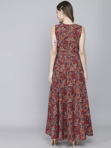 Image of Rudraaksha Women's Printed Maxi Dress Sleeveless Fit & Flare Long Dress || Western Dress for Women || Stylish Maxi Dress Dress || Summer Dress || Boho Printed Dress for Women