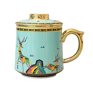 Porcelain Tea Cup Coffee Mug with Infuser – Chinese Jingdezhen Ceramics Teacup Loose Leaf Tea Brewing System for Home Office (Blue)