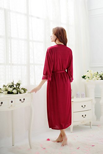 Bininbox Women's Sexy Robe Night Gown Two-Piece Suit Lace Sleepwear (Free Size, Wine) #TOP4