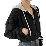 [andrei] ボア ジャケット レディース フード 付き ジップ アップ ブルゾン アウター カジュアル 秋冬 (ブラック, L)