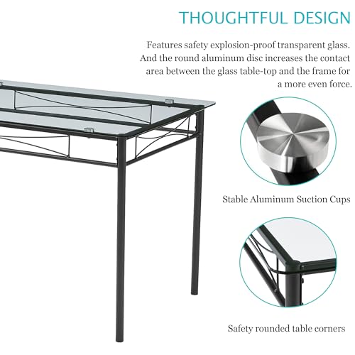Image of VECELO Dining Table Set for 4, 5-Piece Glass Kitchen Table with Upholstered Padded Chairs for Small Space, Breakfast Nook, Space-Saving, Black