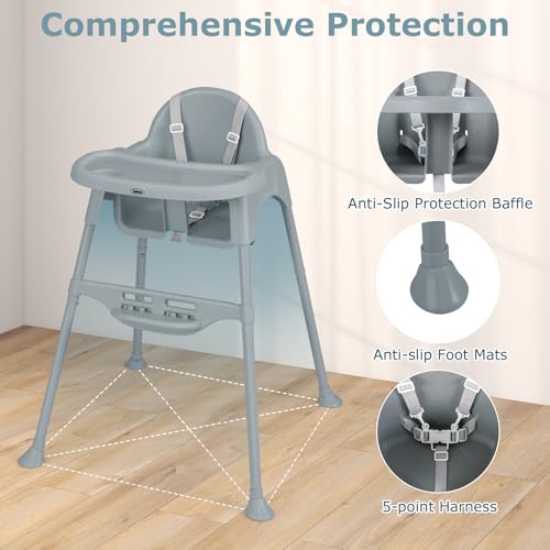 Image of INFANS 4 in 1 Baby High Chair, Convertible Highchair for Babies and Toddlers, Infant Compact Highchairs with Removable Tray Adjustable Footrest, Lightweight Highchair for 6-36 Months