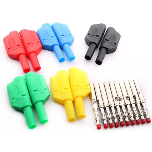 RUNCCI-YUN Lot de 10 4mm Fiches Banane Fiches bananes isolées Connecteur de Prise Banane Empilable pour Adaptateur de Fils de Test Multimètre pour Tests...