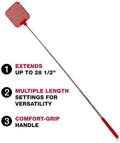 Extra-Long Bug & Fly Swatter by Catchmaster - 6 Pack Extendable 28", Ready to Use Indoors & Outdoors. Insect Spider Wasp Assorted Colors Multicolored Compact Metal Lightweight Natural Non-Toxic