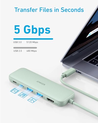 Image of Anker USB C Hub, 5-in-1 USBC to HDMI Hub with 4K Display, 5Gbps USB-C and 2 5Gbps USB-A Data Ports for MacBook Pro, MacBook Air, Dell XPS, Lenovo Thinkpad, HP Laptops and More (Green)