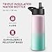 Triple Insulated Stainless Steel Water Bottle with Straw Lid - Flip Top Lid - Wide Mouth Cap (750 ML) Insulated Water Bottles, Keeps Hot and Cold - Great for Hiking & Biking (Dreamy Pink-Green)