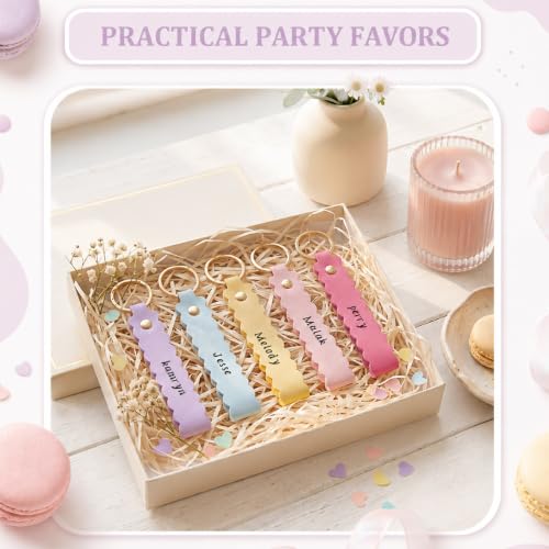 Image of Scalloped PU Leather Keychain Blanks Laser Engraving Blanks Loop Keychain Kit with Key Ring for DIY