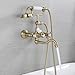 Tivezlor Clawfoot Tub Faucet, Wall Mount Bathtub Faucets with Handheld Shower Telephone Shaped, Vintage Brass Tub Filler with Swivel Tub Spout Double Cross Handle,Brushed gold