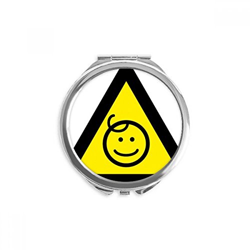 Miroir de poche rond jaune rigide motif triangle d'avertissement protégé mince 0,3 pouce